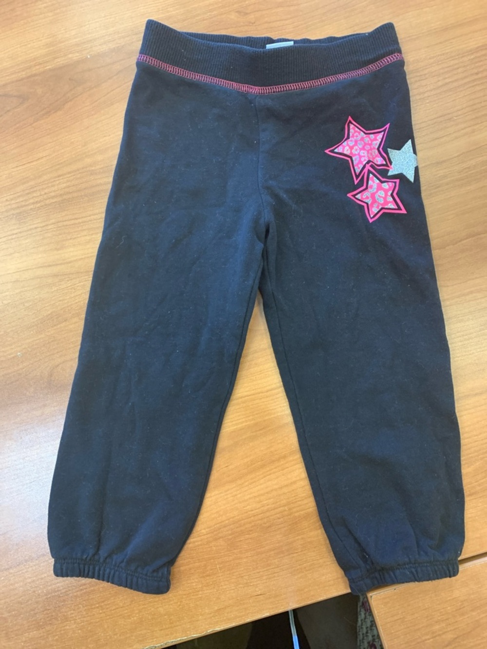healthtex Black Jogger Pants with Pink & Silver Star Appliqués
